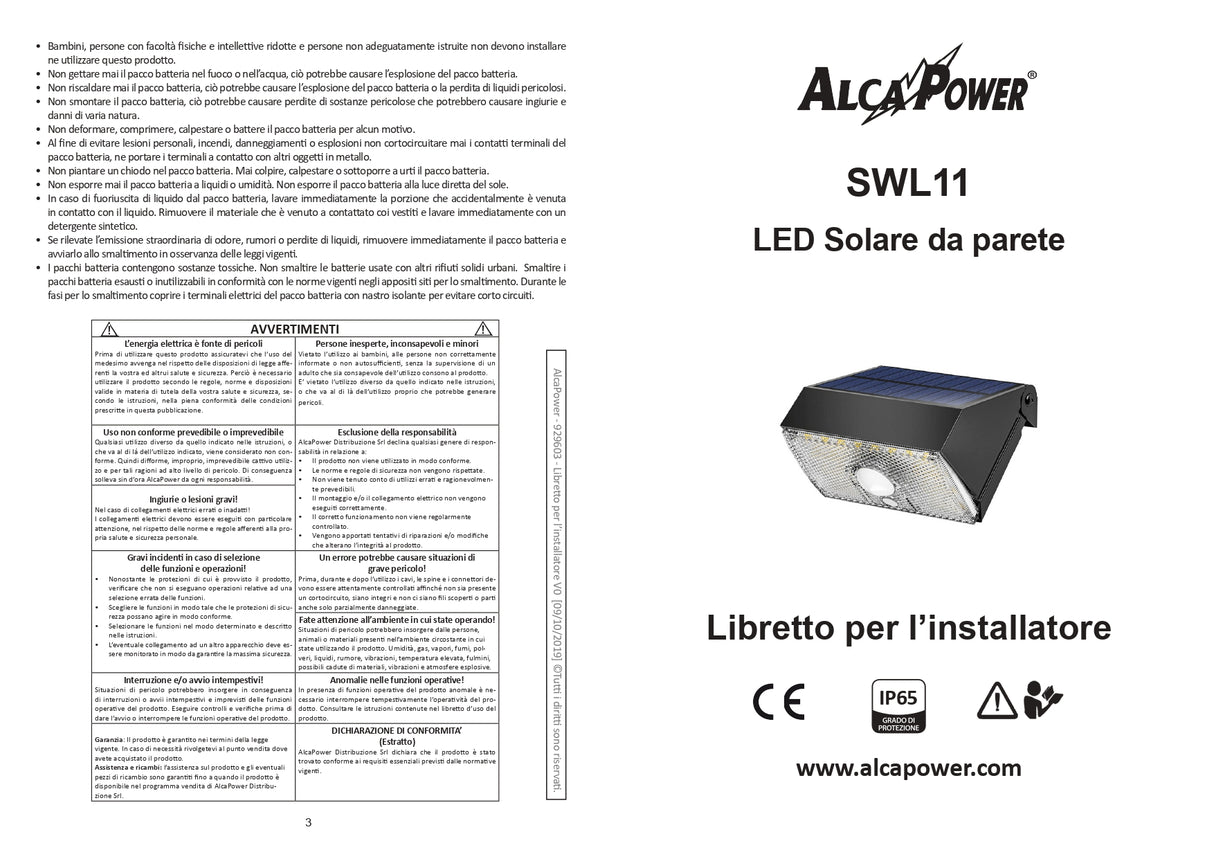 LED Solare da parete 1000lm con PIR+crepuscolare
