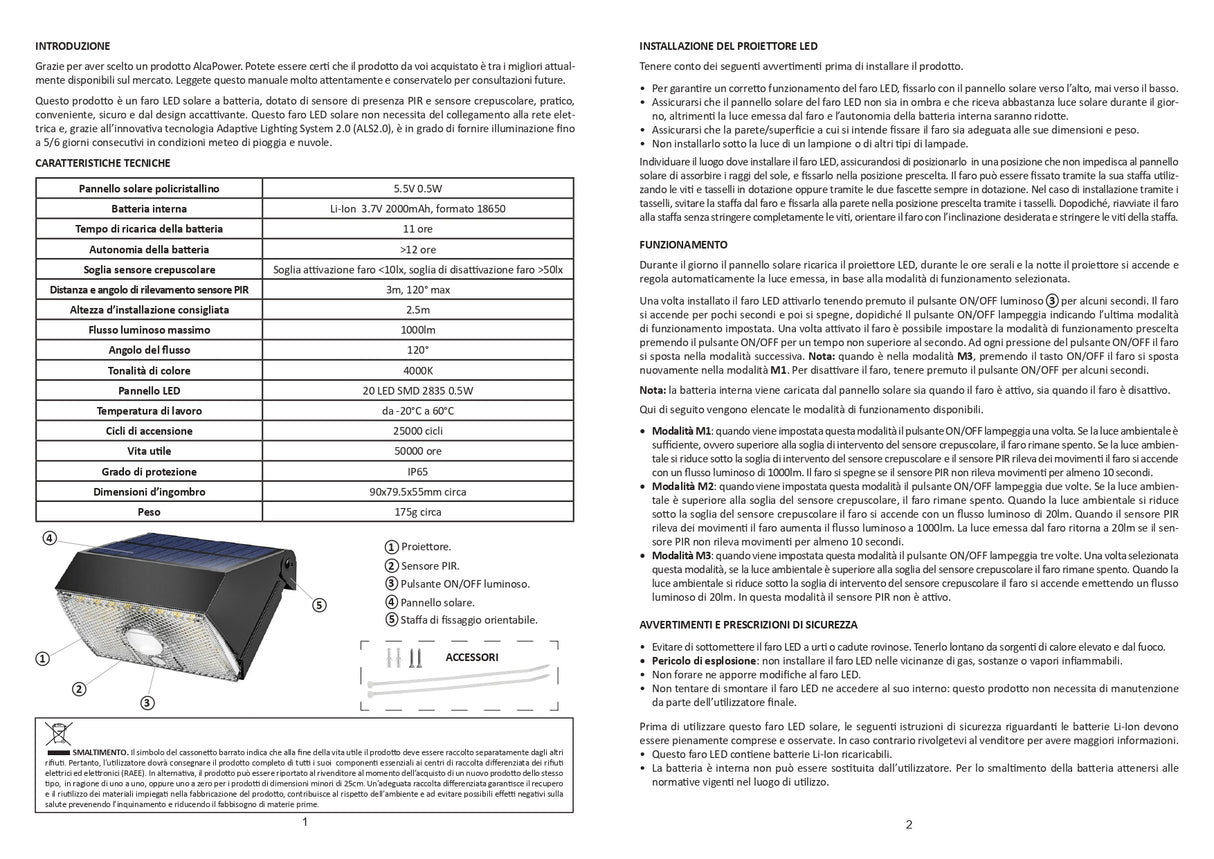 LED Solare da parete 1000lm con PIR+crepuscolare