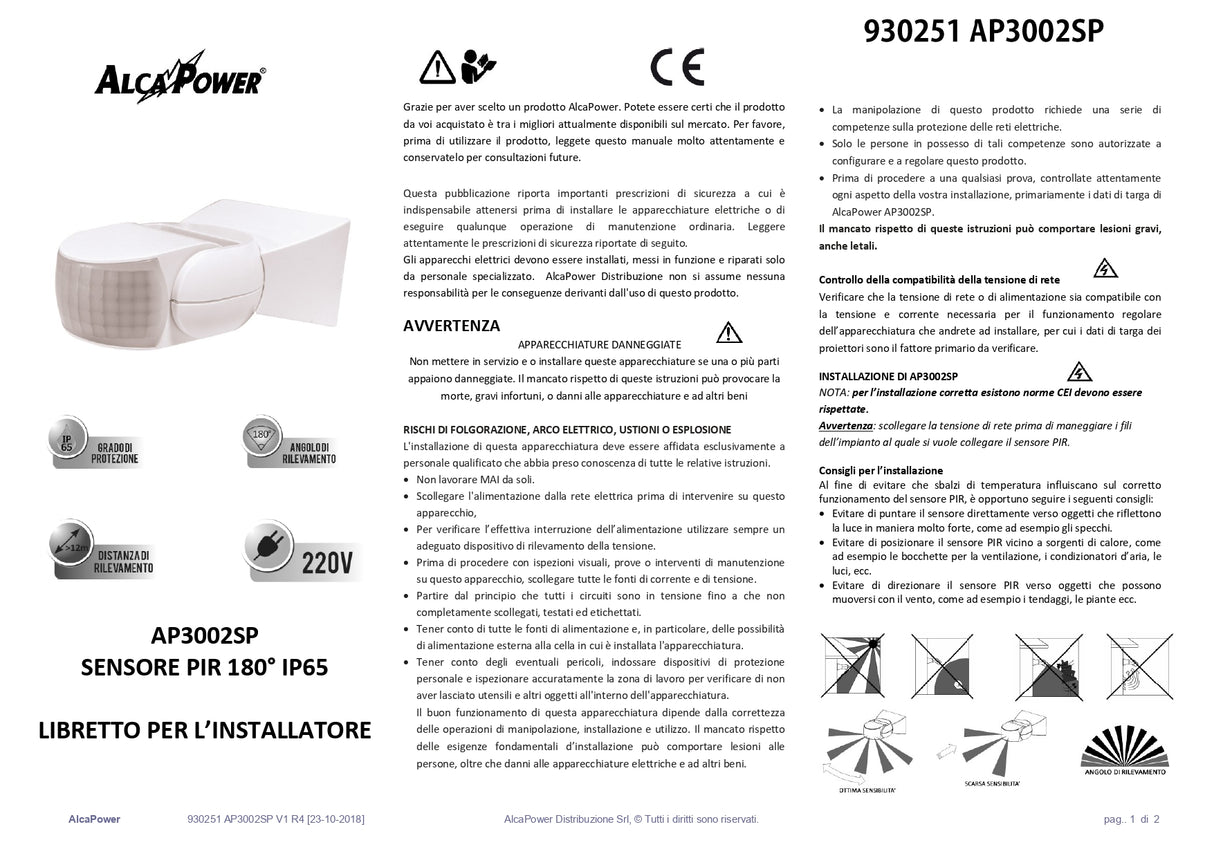 IP65 180° PIR motion sensor