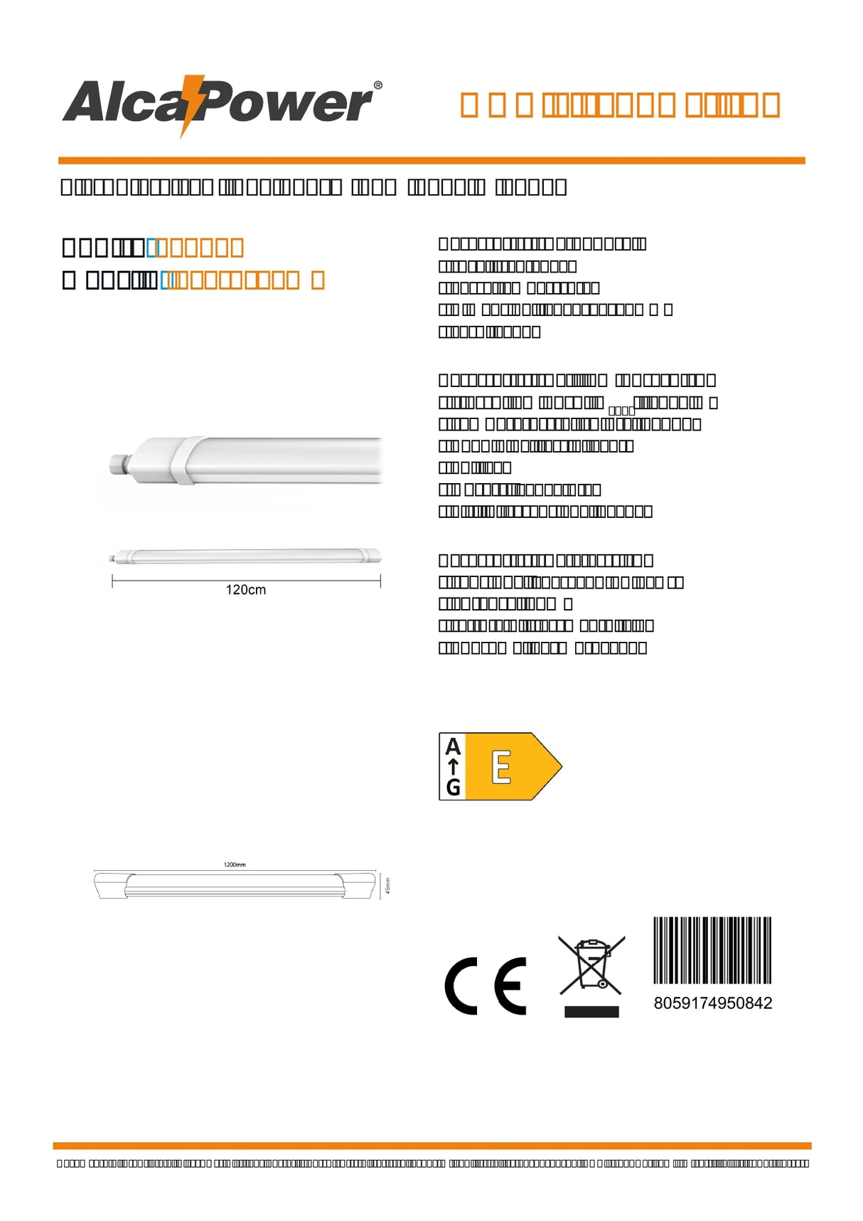IP65 LED ceiling light 120cm 60W 6000lm 6000K