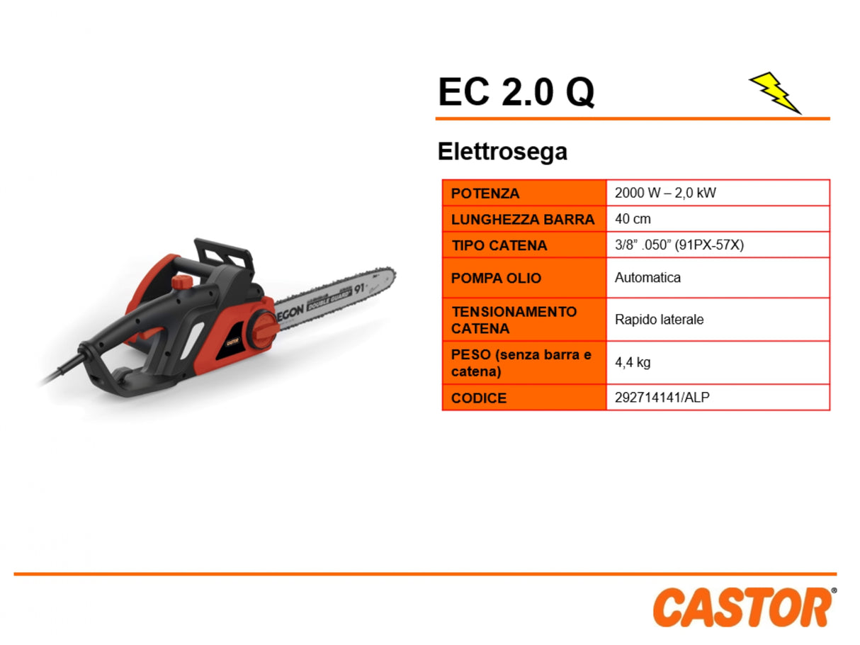 CASTOR Motosega elettrica 2000W barra 40cm EC 2.0 Q