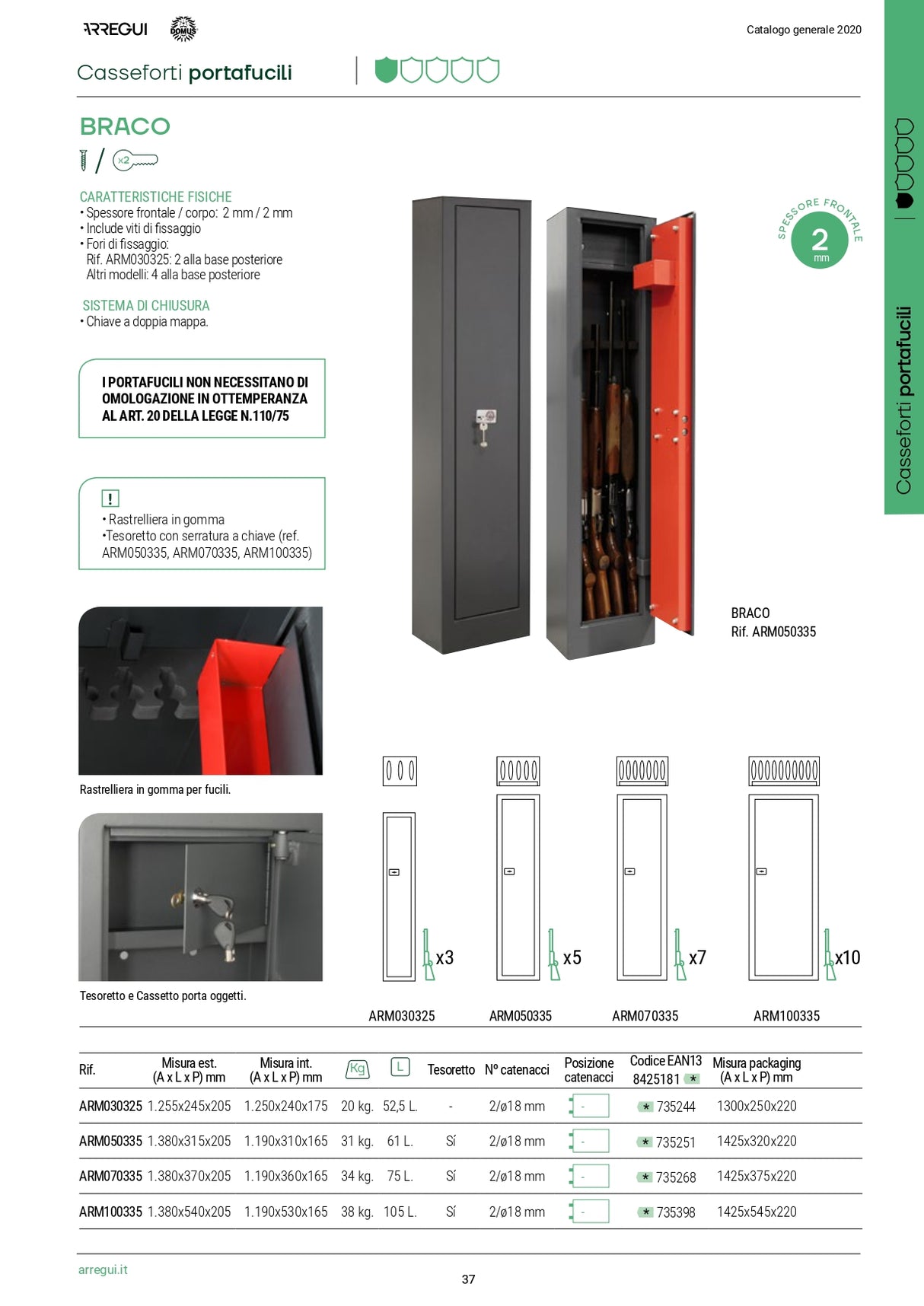 Armadio Portafucili a 5 posti con Tesoretto Serratura Domus Arregui ARM050335