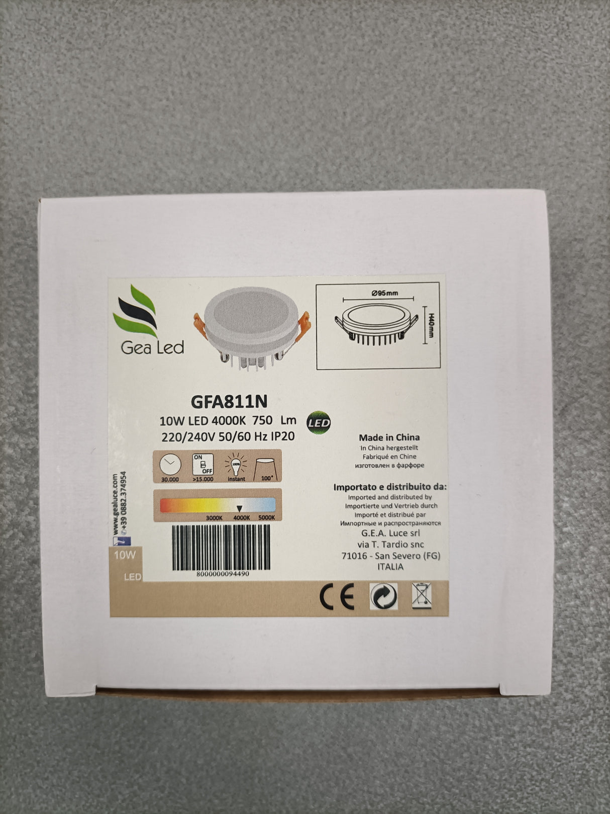 Faretto da incasso tondo 10W - luce naturale 4000K - CARDEA - Gea Led