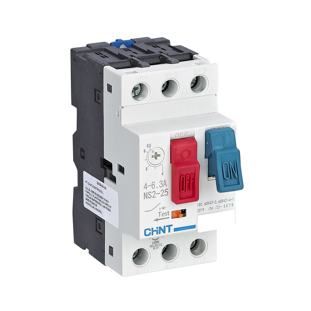 Salvamotore serie NS2-25 con comando a bilanciere 3P 4÷6,3A 100kA - CHINT