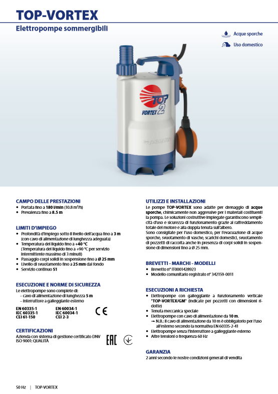 Electric drainage pump for dirty water TOP 2 - VORTEX