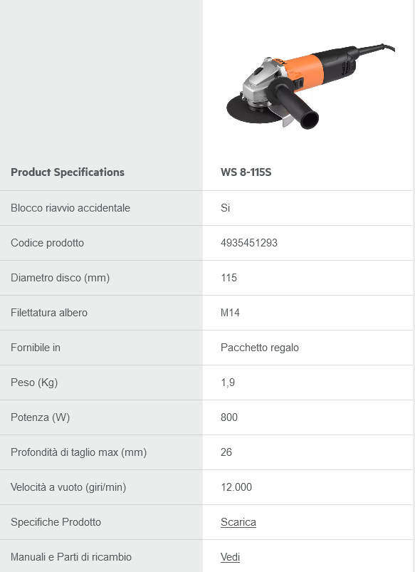 Smerigliatrice 800 W con diametro disco 115 mm WS 8-115 S AEG
