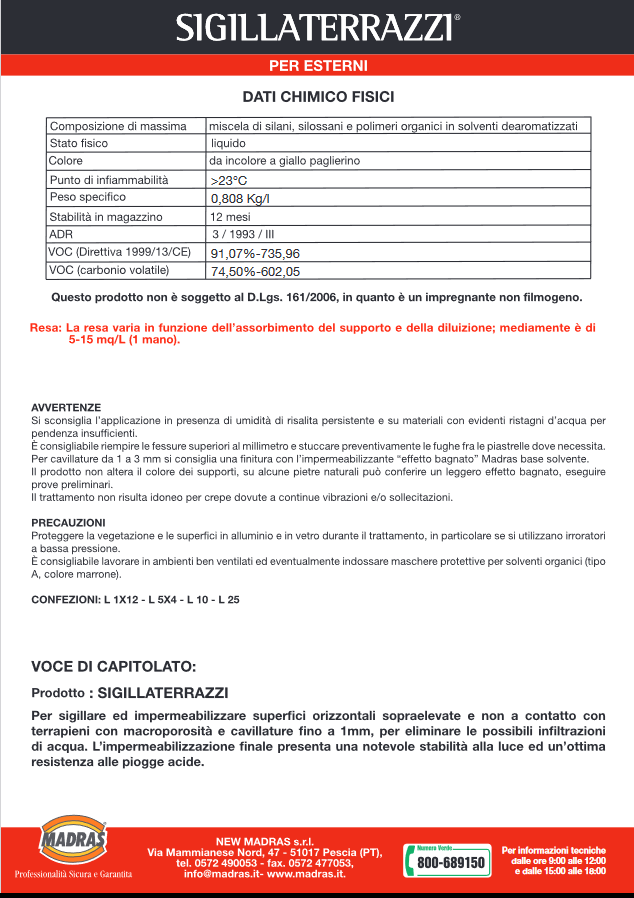 Protettivo idrorepellente impermeabilizzante per terrazzi 1LT - Sigillaterrazzi Madras