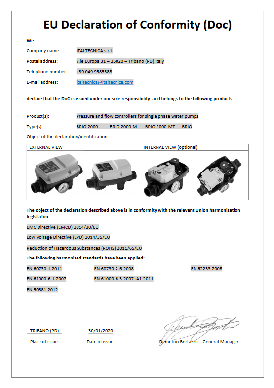 Presscontrol Elektronischer Druckregler für ITALTECNICA BRIO Elektropumpen