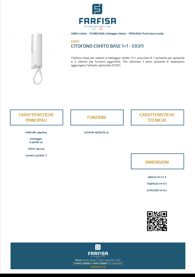 Citofono cornetta supplementare Exhito BASE 1+1 - EX311 - FARFISA