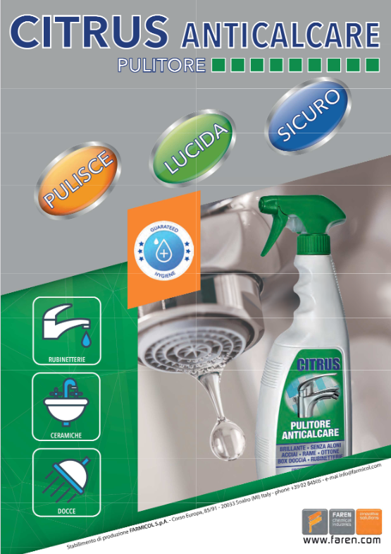 Anti-limescale cleaner for ceramic taps and shower cubicles 750ml CITRUS FAREN