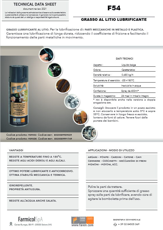 400ml F54 FAREN lithium spray grease