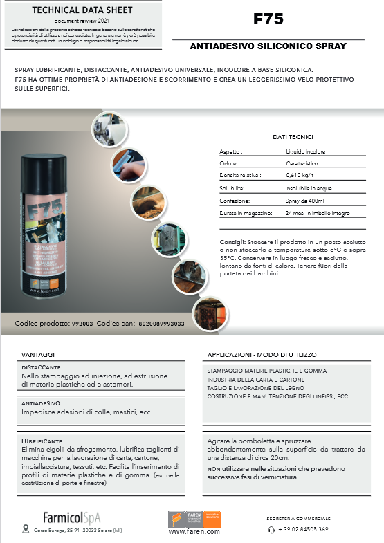 F75 FAREN Silikon-Trennmittel Antihaft Spraydose 400ml.