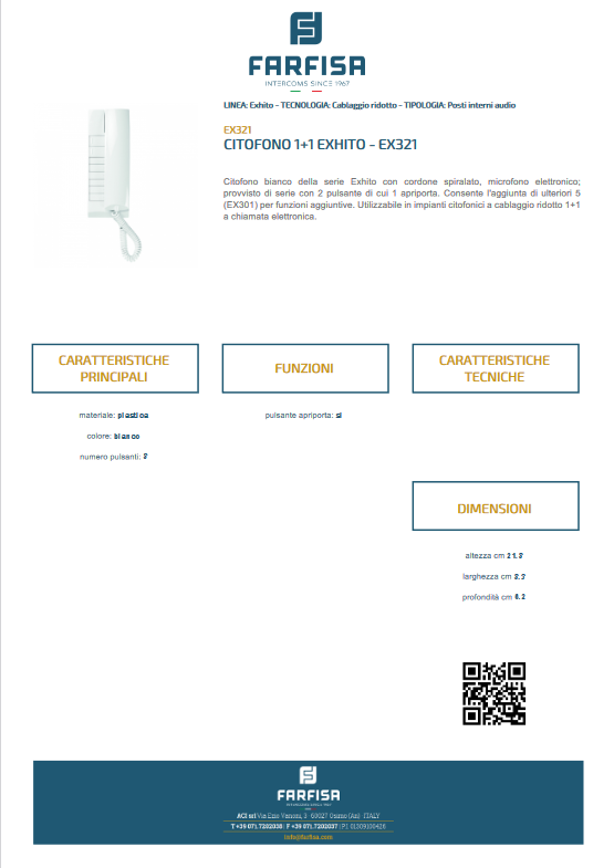 Cornetta citofonica a due fili per citofono 1+1 EXHITO EX321 FARFISA