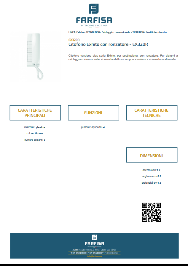 Cornetta universale per sistemi convenzionali Exhito con ronzatore EX320R FARFISA