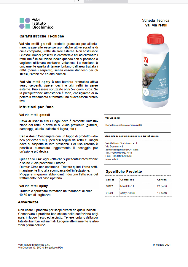 Natürliches Abwehrmittel gegen Reptilien Go away Reptilien VEBI 1Kg