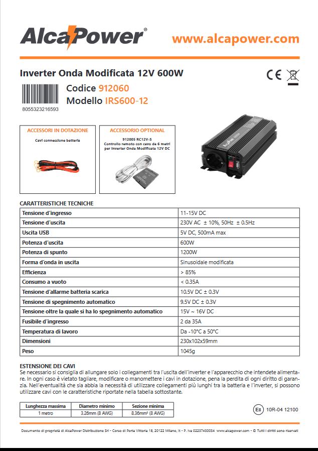 Soft Start Inverter 600W Input 12V DC Out 230V AC