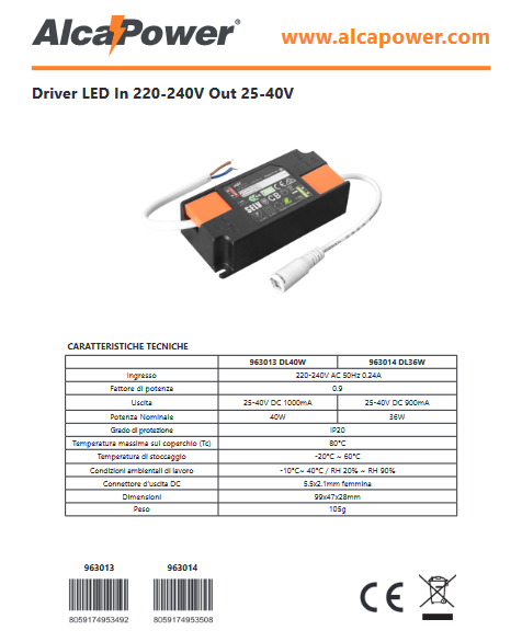 LED Panel Driver Power Supply 220-240V Out 25-40V 900mA DC 36W