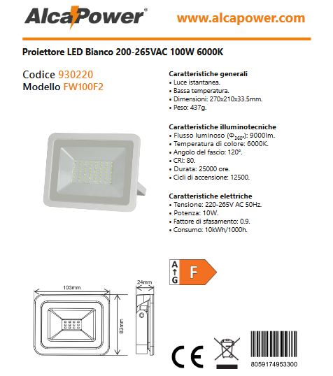 Weißer LED-Scheinwerfer 200–265 V AC, 100 W, 6000 K