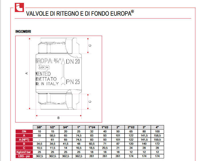 Valvola di ritegno in ottone 1" 1/2 (DN 40) EUROPA® ITAP