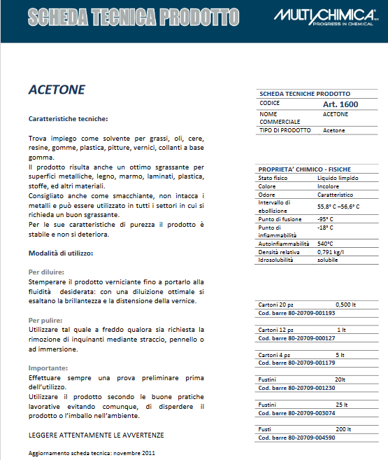 Acetone confezione da 1 Litro