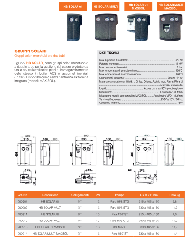 Gruppo solare doppio tubo - HB SOLAR MULTI - 700912 con circolatore PARA 15/7 ST