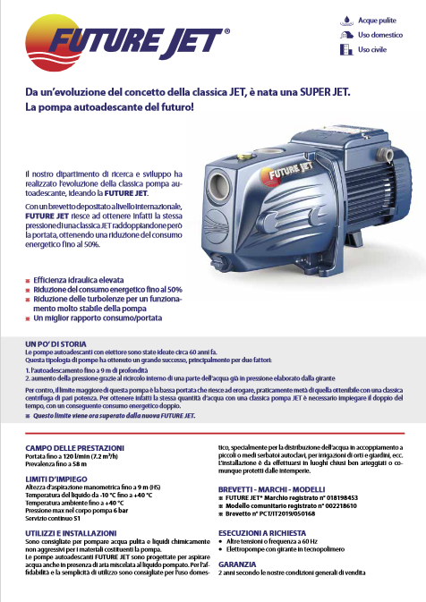 PEDROLLO Elettropompa autoadescante FUTURE JETm 1A 0.75Hp per autoclave