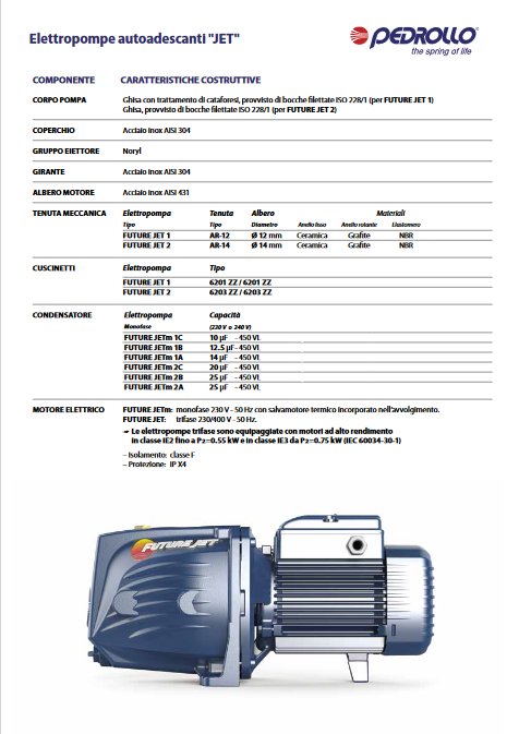 PEDROLLO Elettropompa autoadescante FUTURE JETm 1C 0.5HP per autoclave