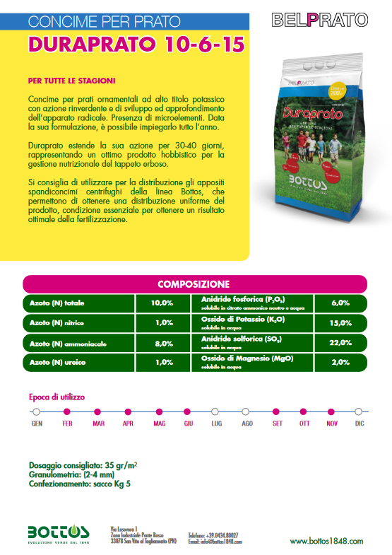 Concime Fertilizzante per Prato Bottos Duraprato 10-6-15 kg 5