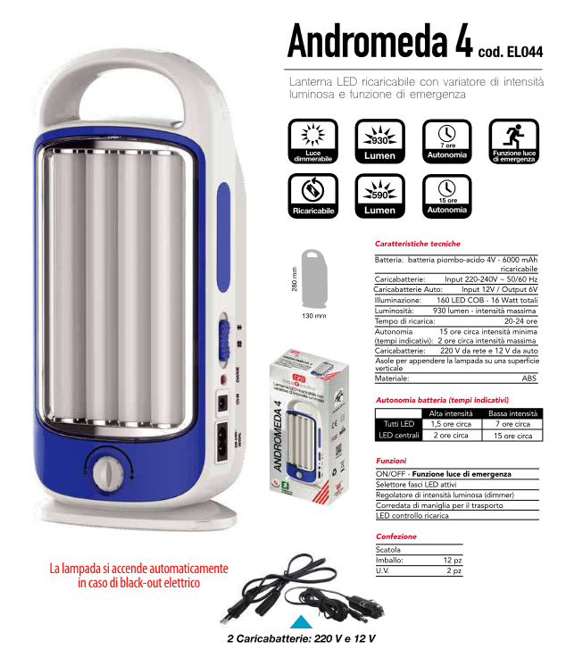 Lampada ricaricabile a led 930 lumen - Andromeda 4