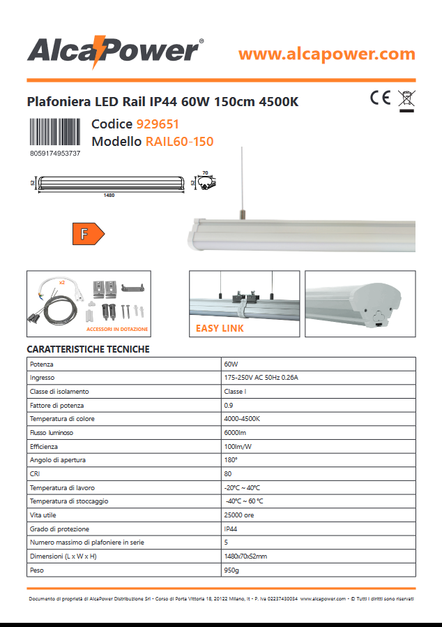 LED Rail Deckenleuchte IP44 60W 150cm 4500K