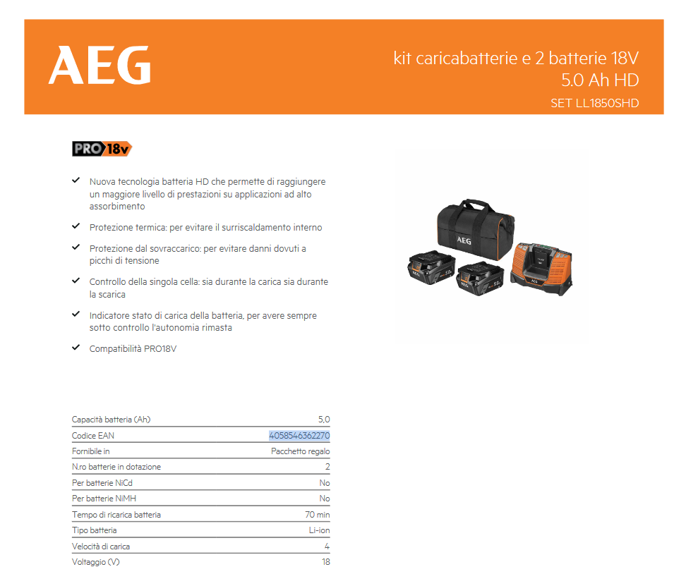 Kit caricabatterie e 2 batterie 18V 5.0 Ah HD