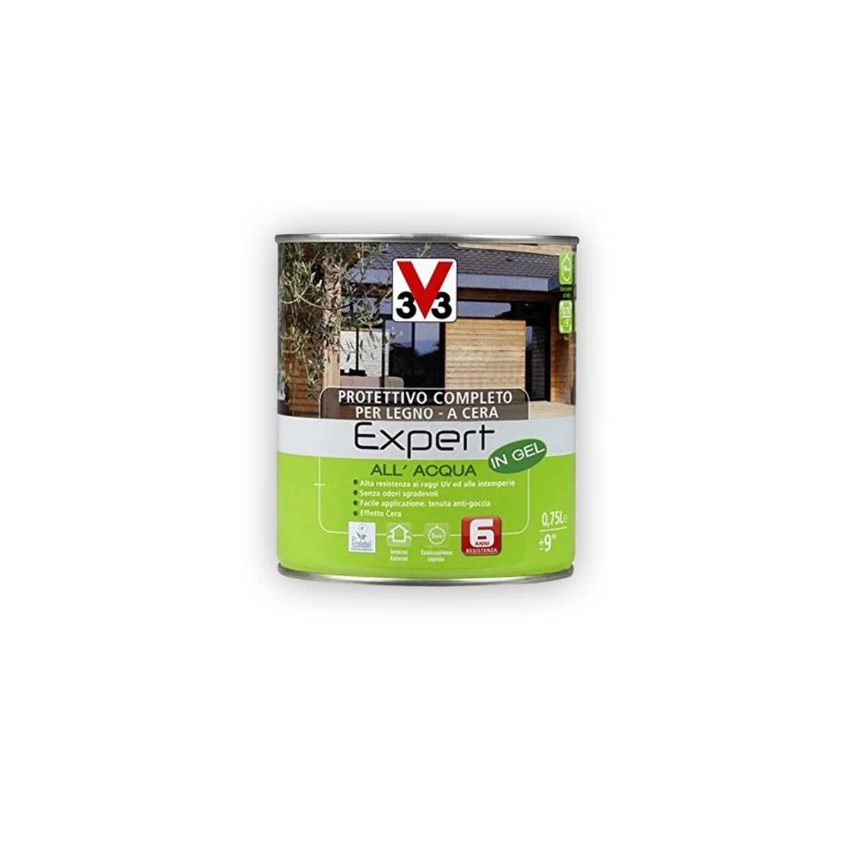 V33 Impregnante protettivo completo per legno Expert all'acqua in Gel effetto cera 0,75 LT