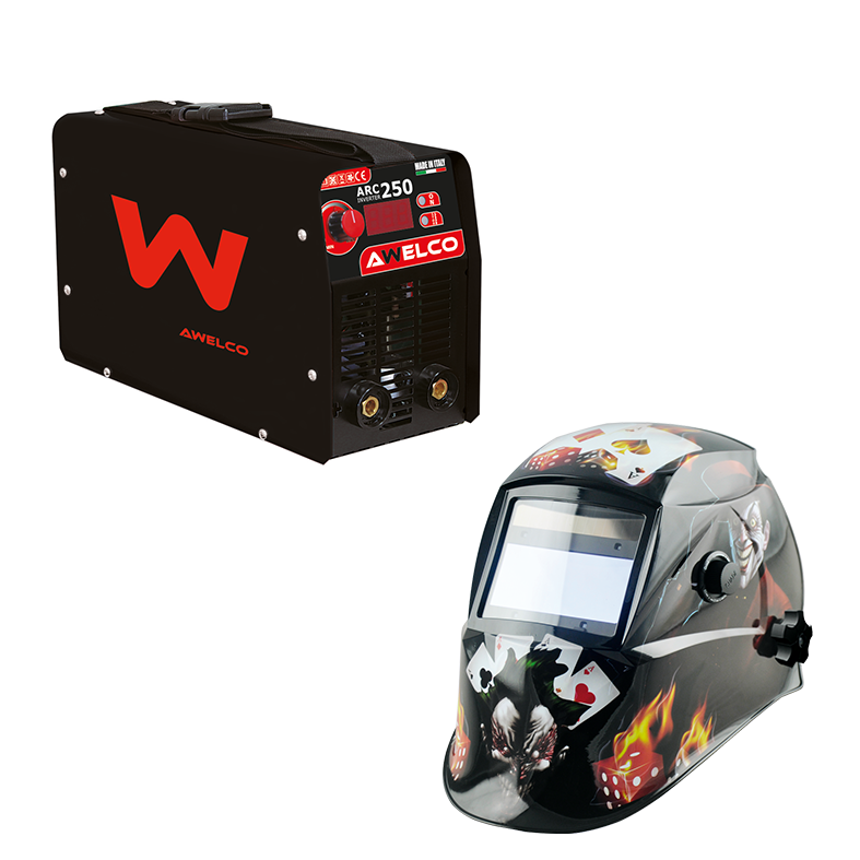 Saldatrice inverter elettrodo Awelco ARC 250 + elmetto autoscurante HELMET-3000-E JOKER