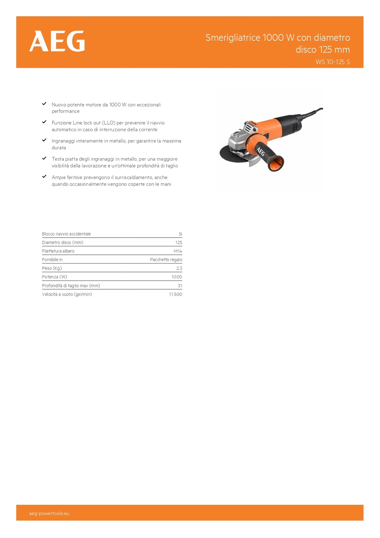 Grinder 1000 W with disc diameter 125 mm AEG