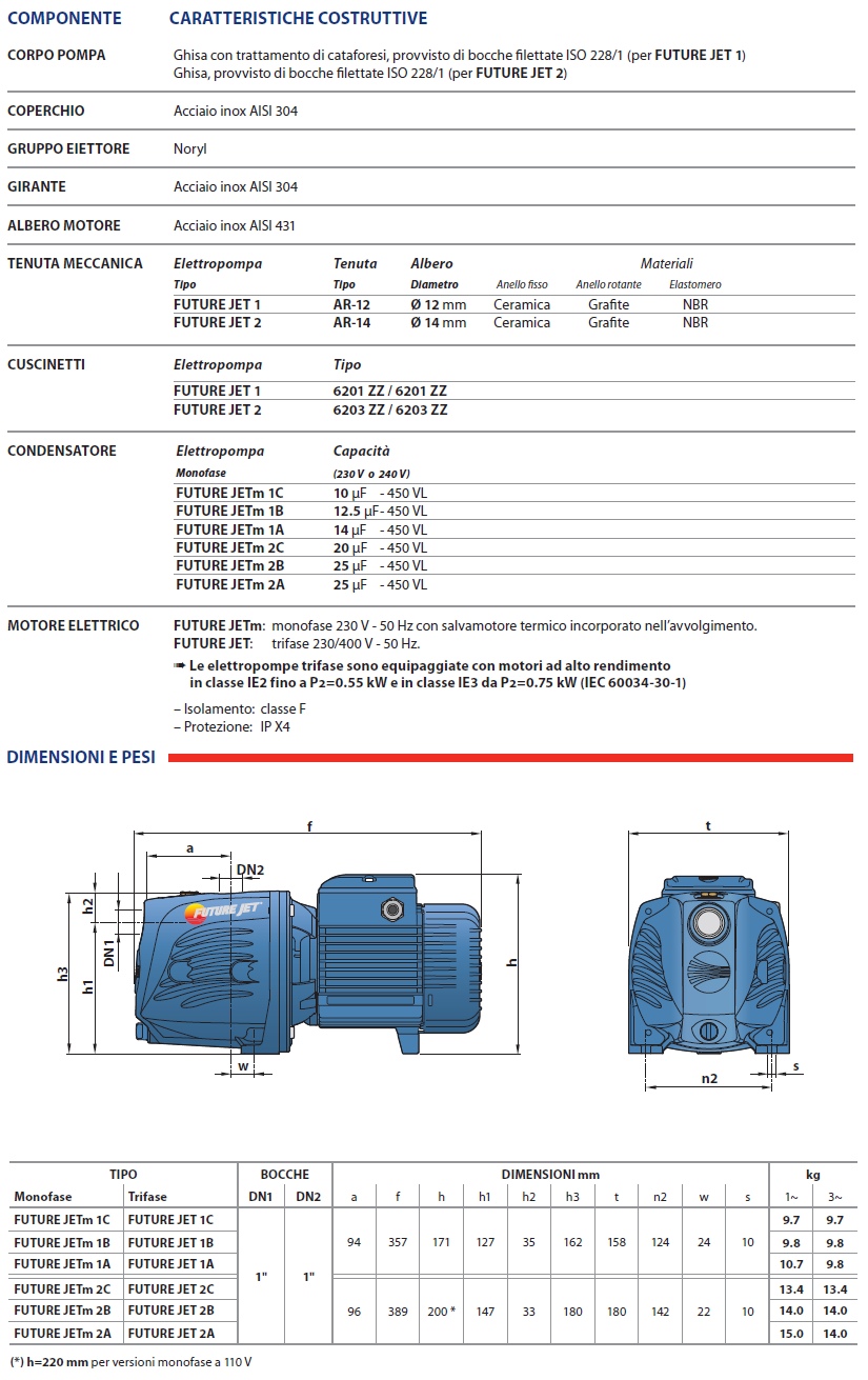 PEDROLLO Elettropompa autoadescante FUTURE JETm 2C 1.0HP per autoclave