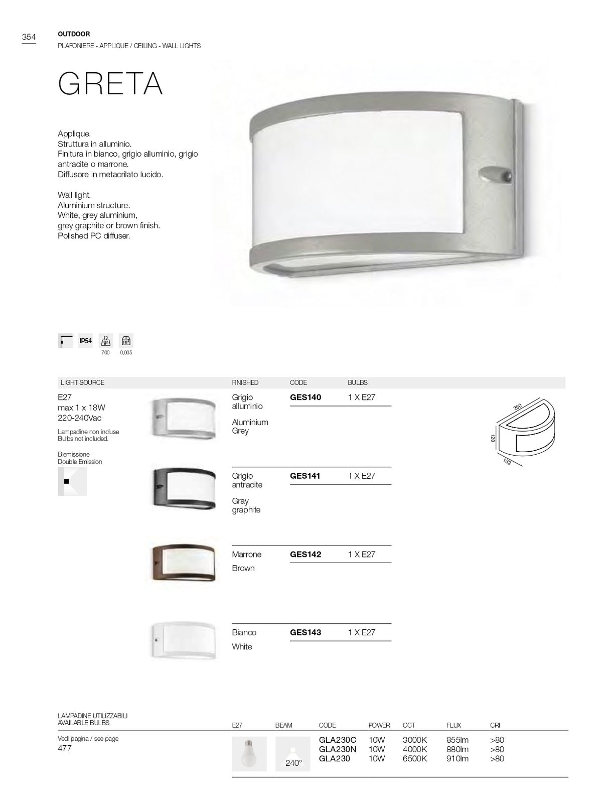 Semi-round wall lamp for outdoor E27 IP54