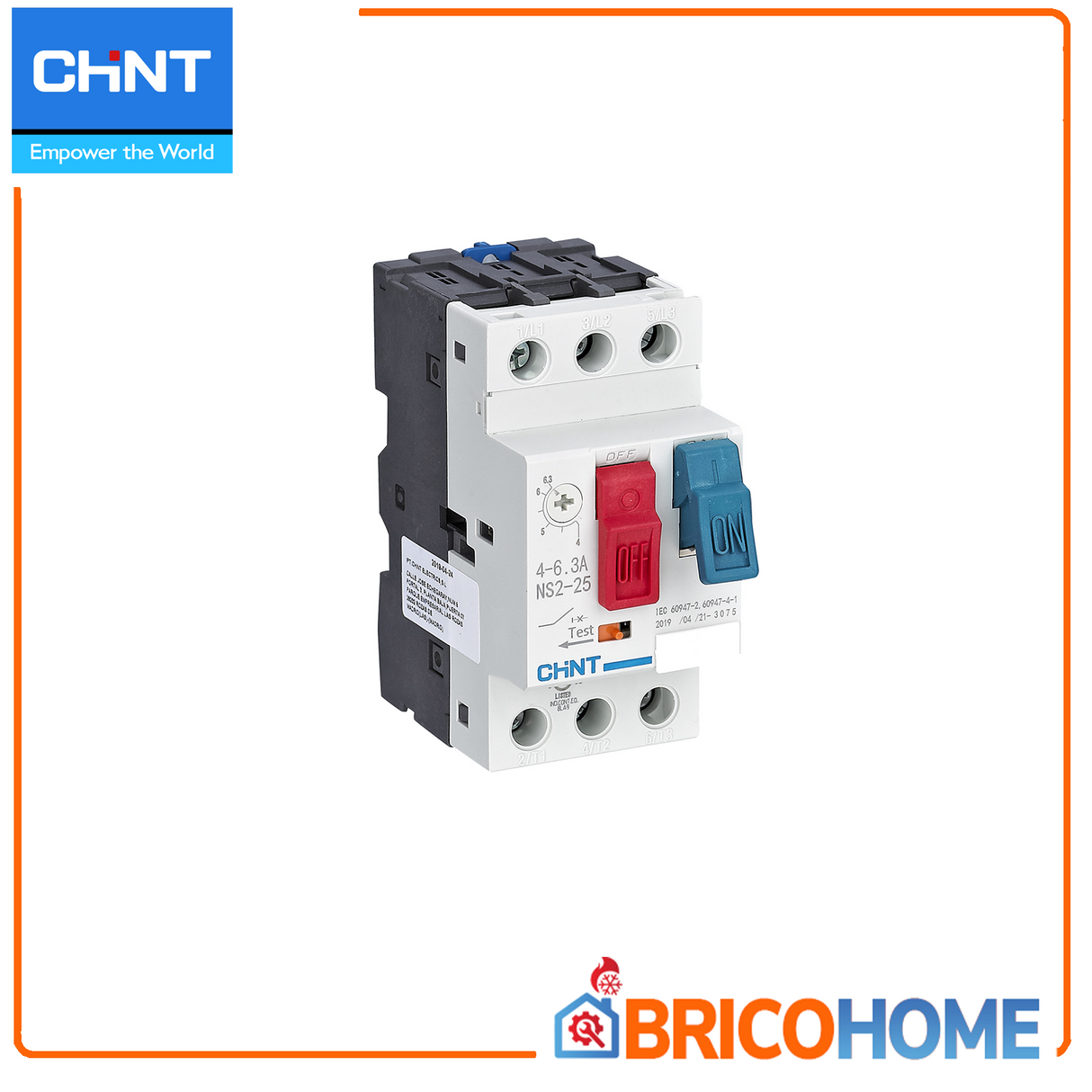 Salvamotore serie NS2-25 con comando a bilanciere 3P 4÷6,3A 100kA - CHINT