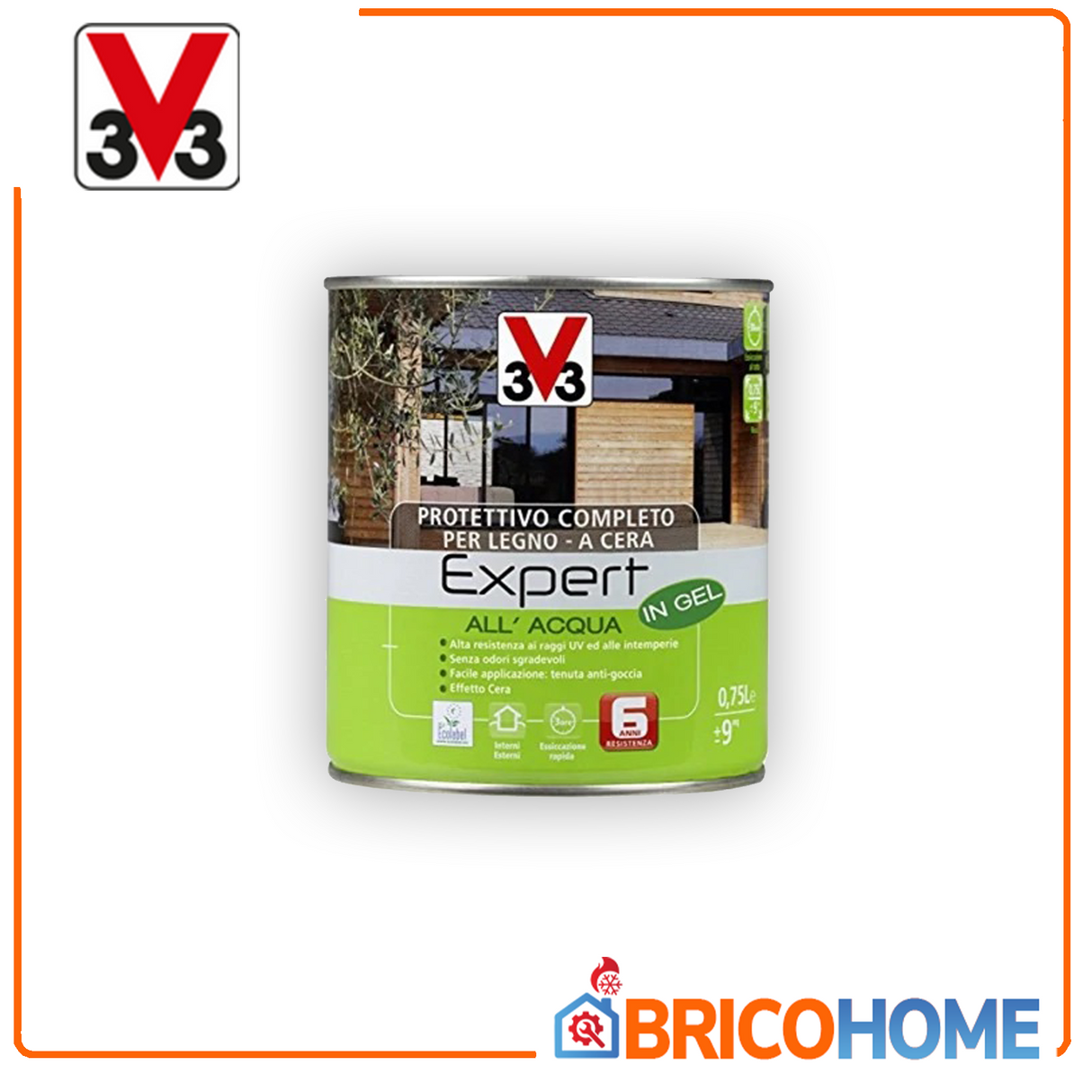 V33 Impregnante protettivo completo per legno Expert all'acqua in Gel effetto cera 0,75 LT