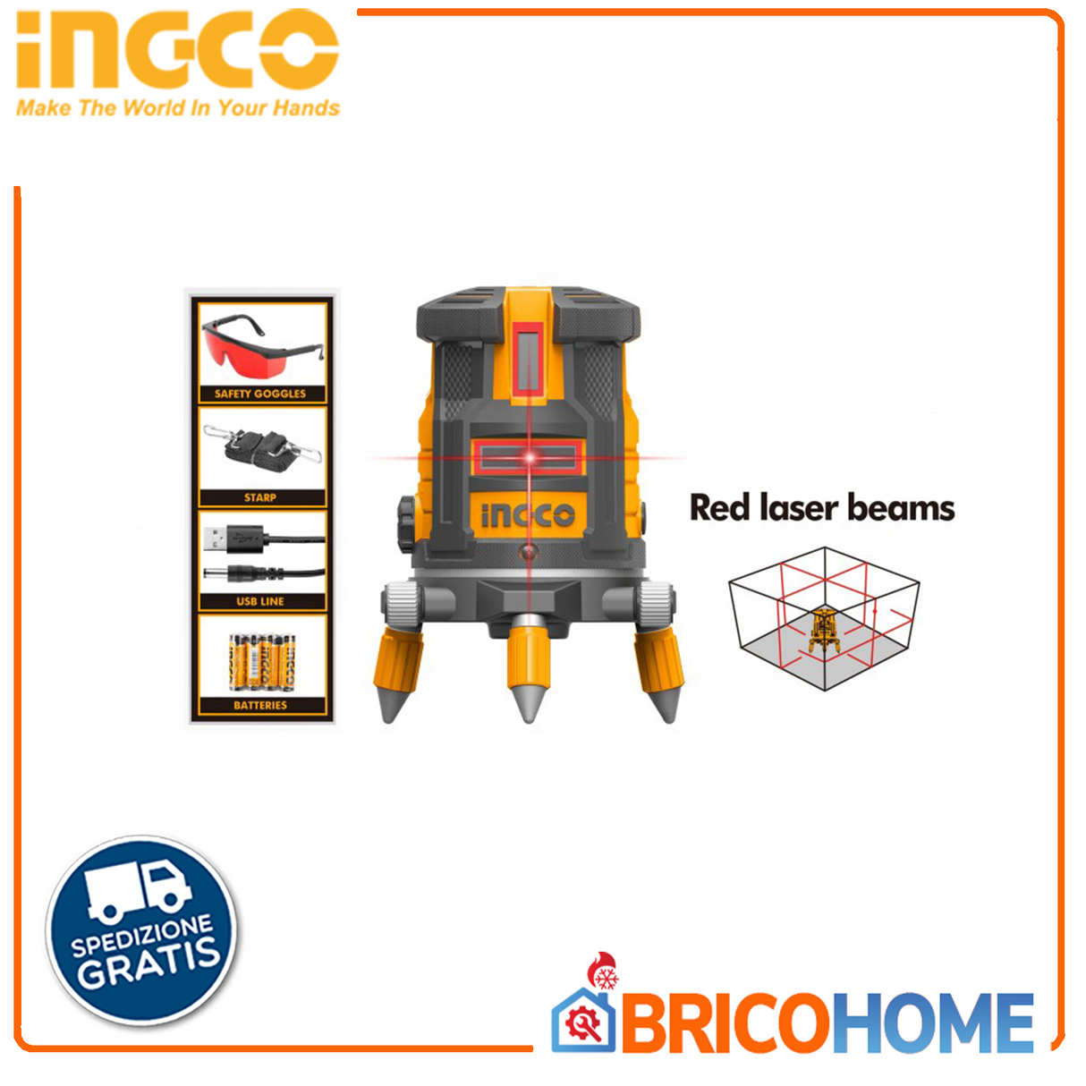 INGCO selbstjustierender Nivellierlaser 0-30MT (roter Strahl).