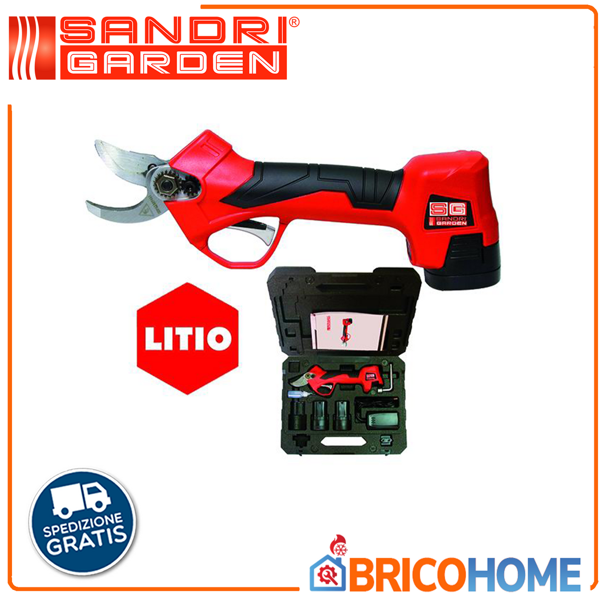 Bürstenlose Gartenschere Sandri Garden SG-FP LI – mit 2 14,4 V 2 Ah-Batterien