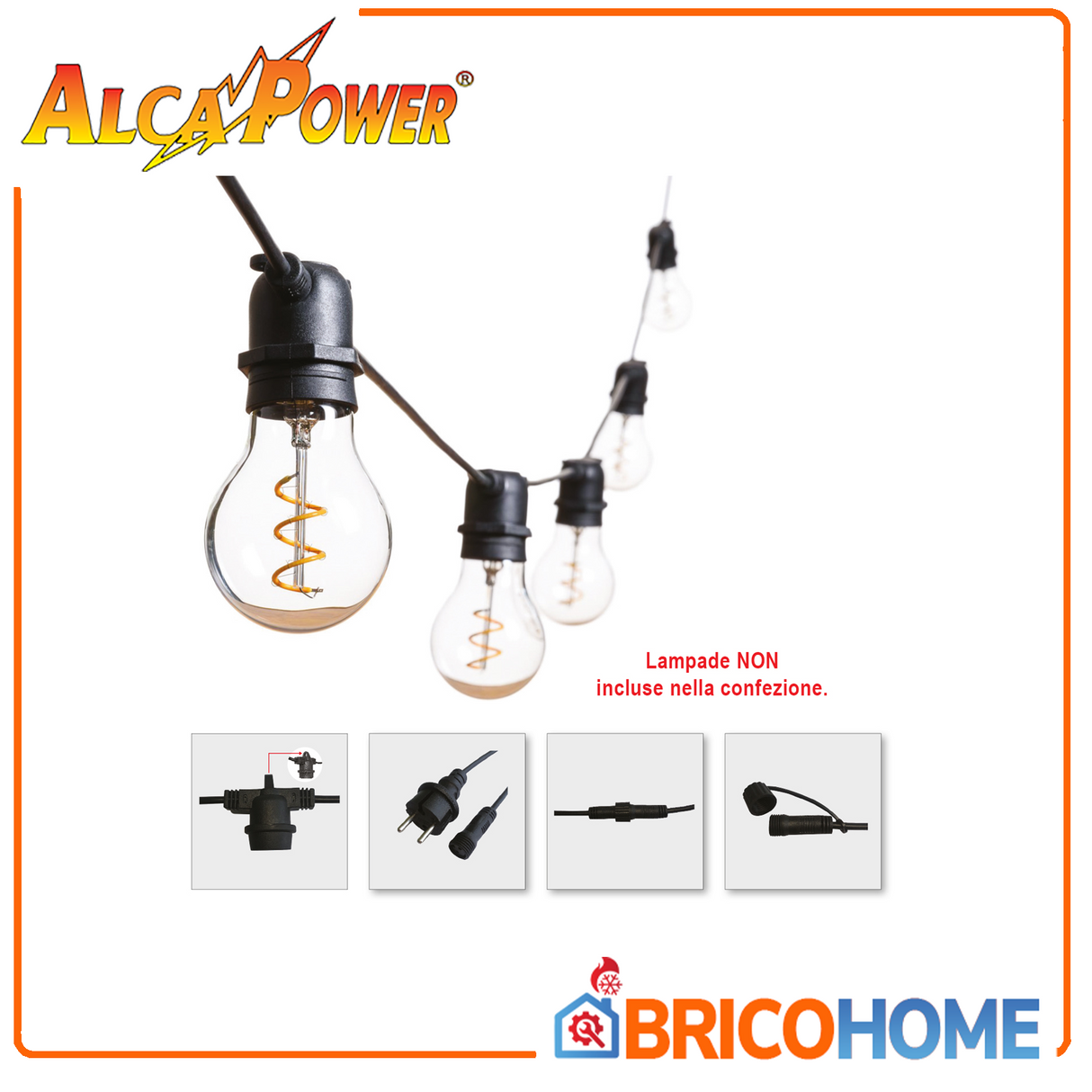 Catena luminosa da giardino con 10 portalampade E27 - Nera - 11.5mt
