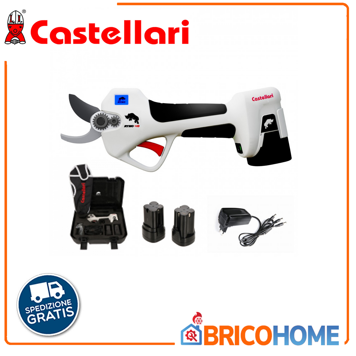 Elektrische Gartenschere RYNO 40 – 2 Akkus – Schnitt 25 mm – CASTELLARI