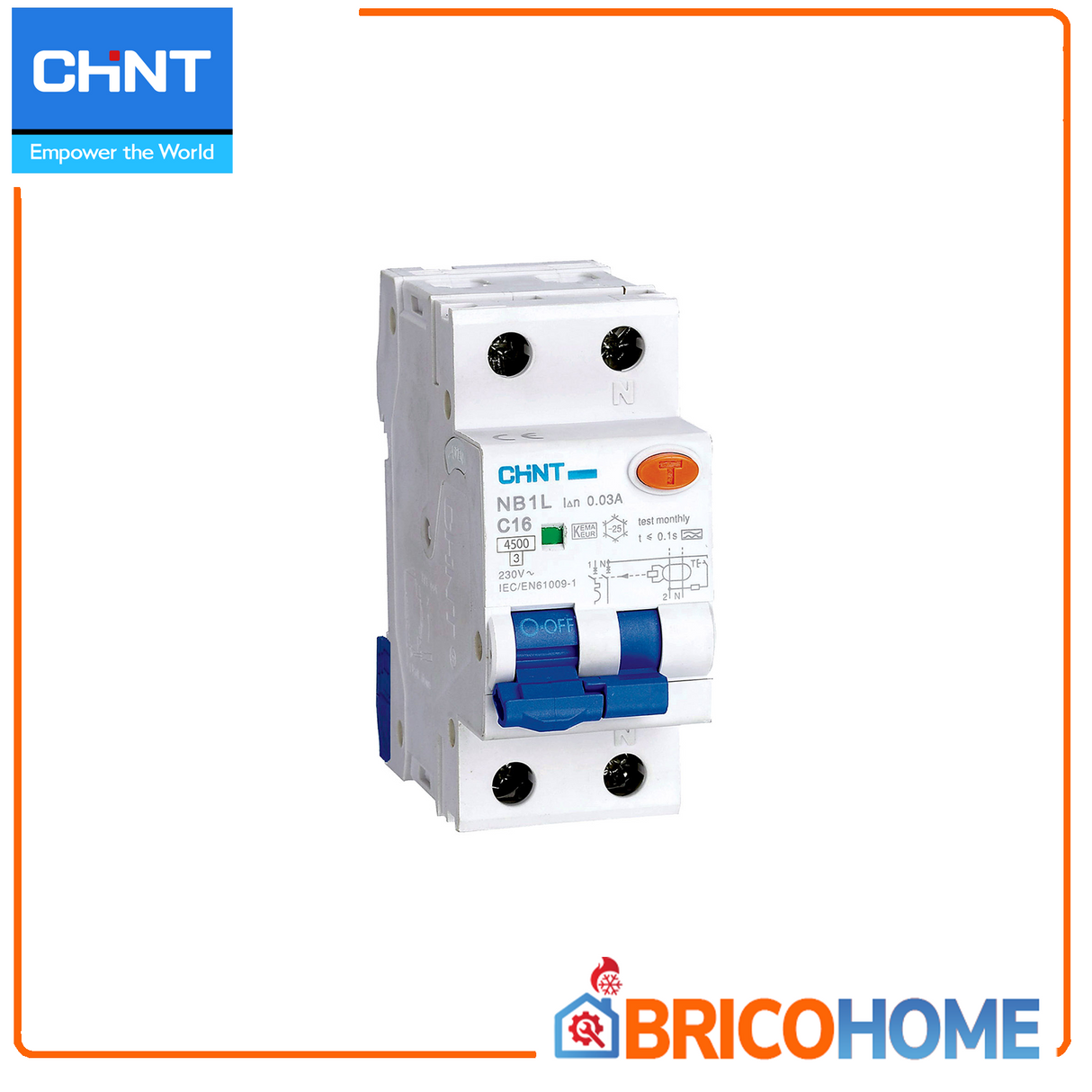 CHINT Interruttore magnetotermico differenziale 2 moduli 1P+N 30mA 4,5kA Curva C Tipo A