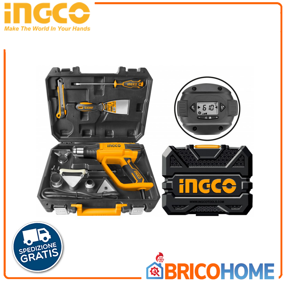 INGCO Termosoffiatore PRO 2000W con valigetta e accessori