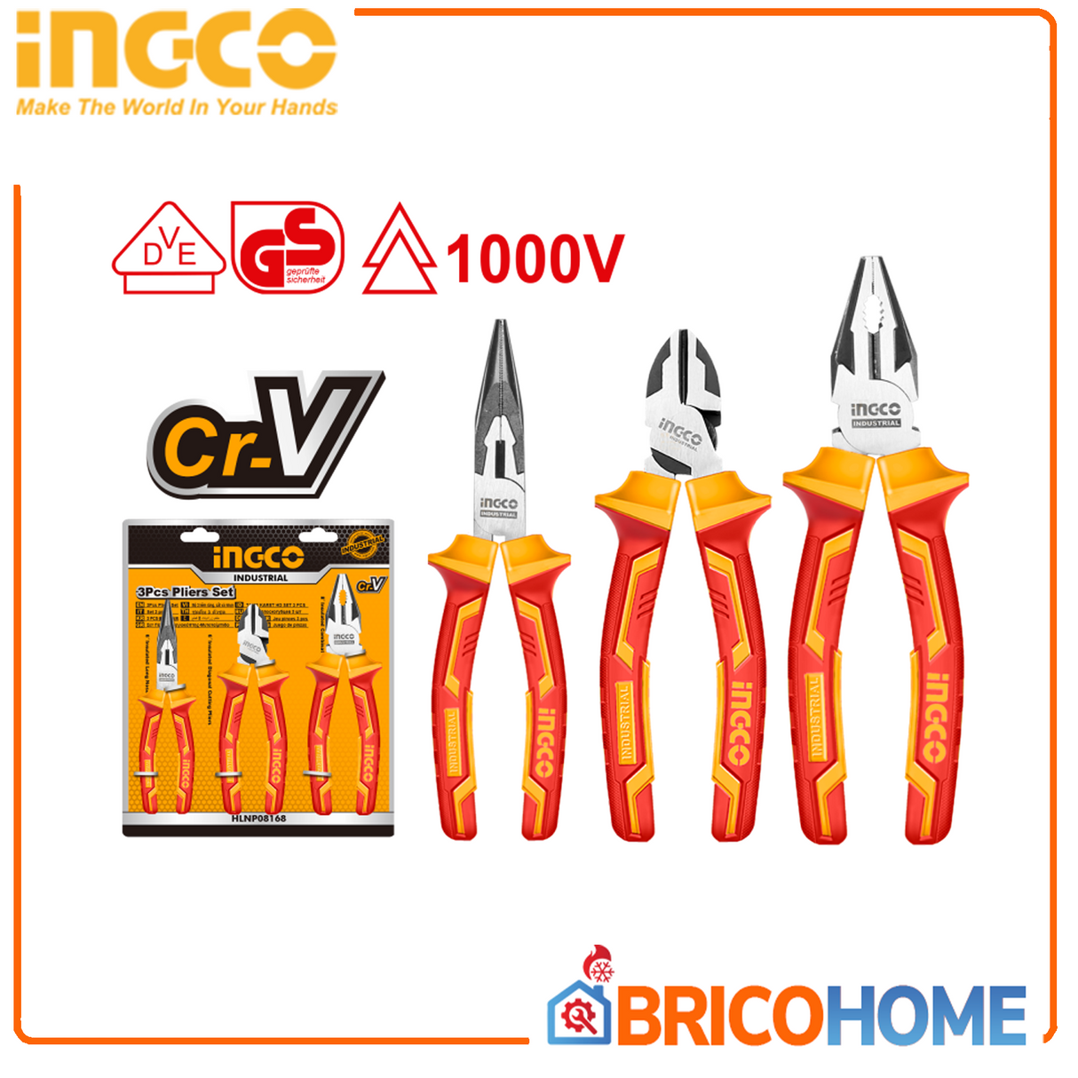 Insulated pliers set 1000V 3pcs INGCO