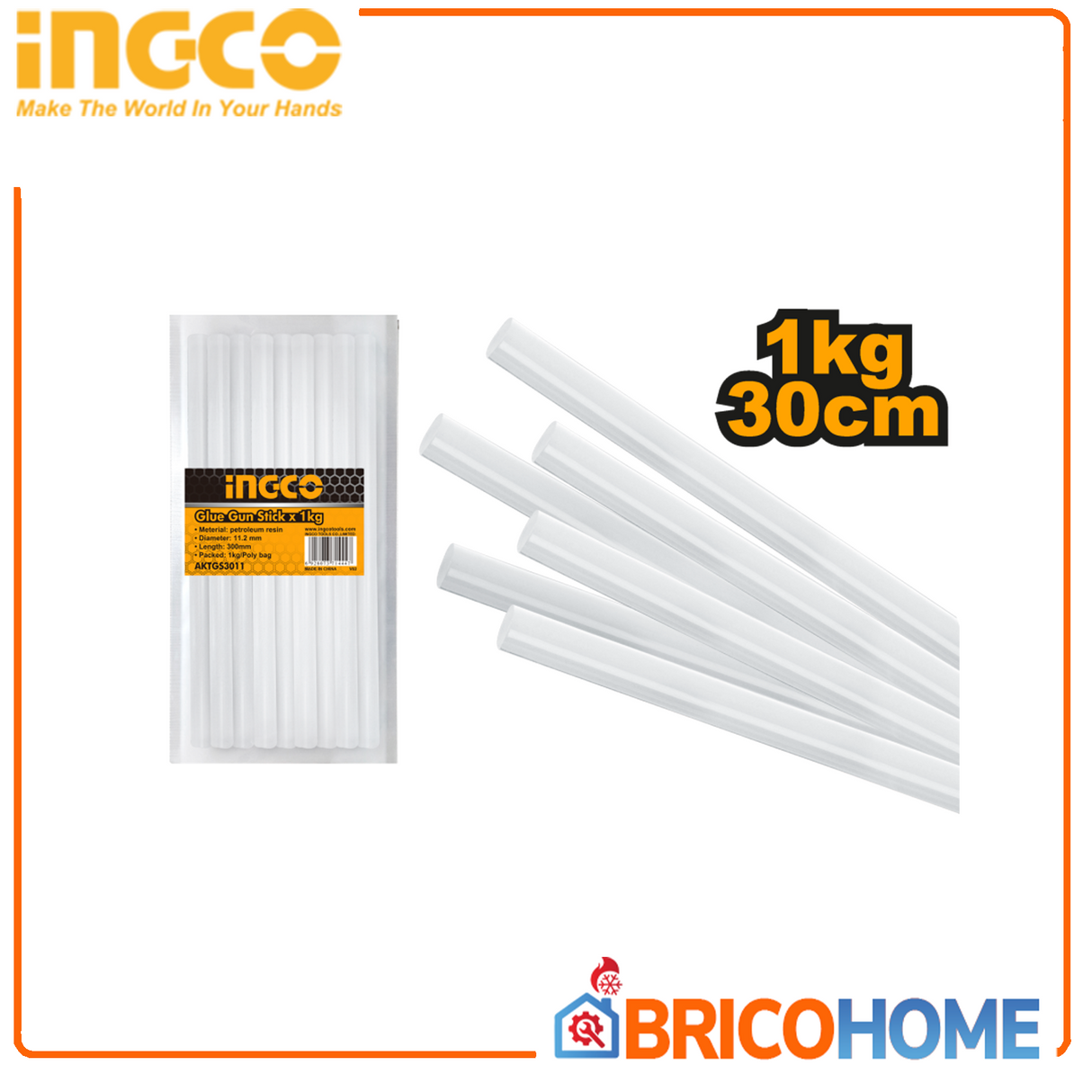 Colla termofusibile in stick 11,2mm X 30cm confezione da 1KG INGCO