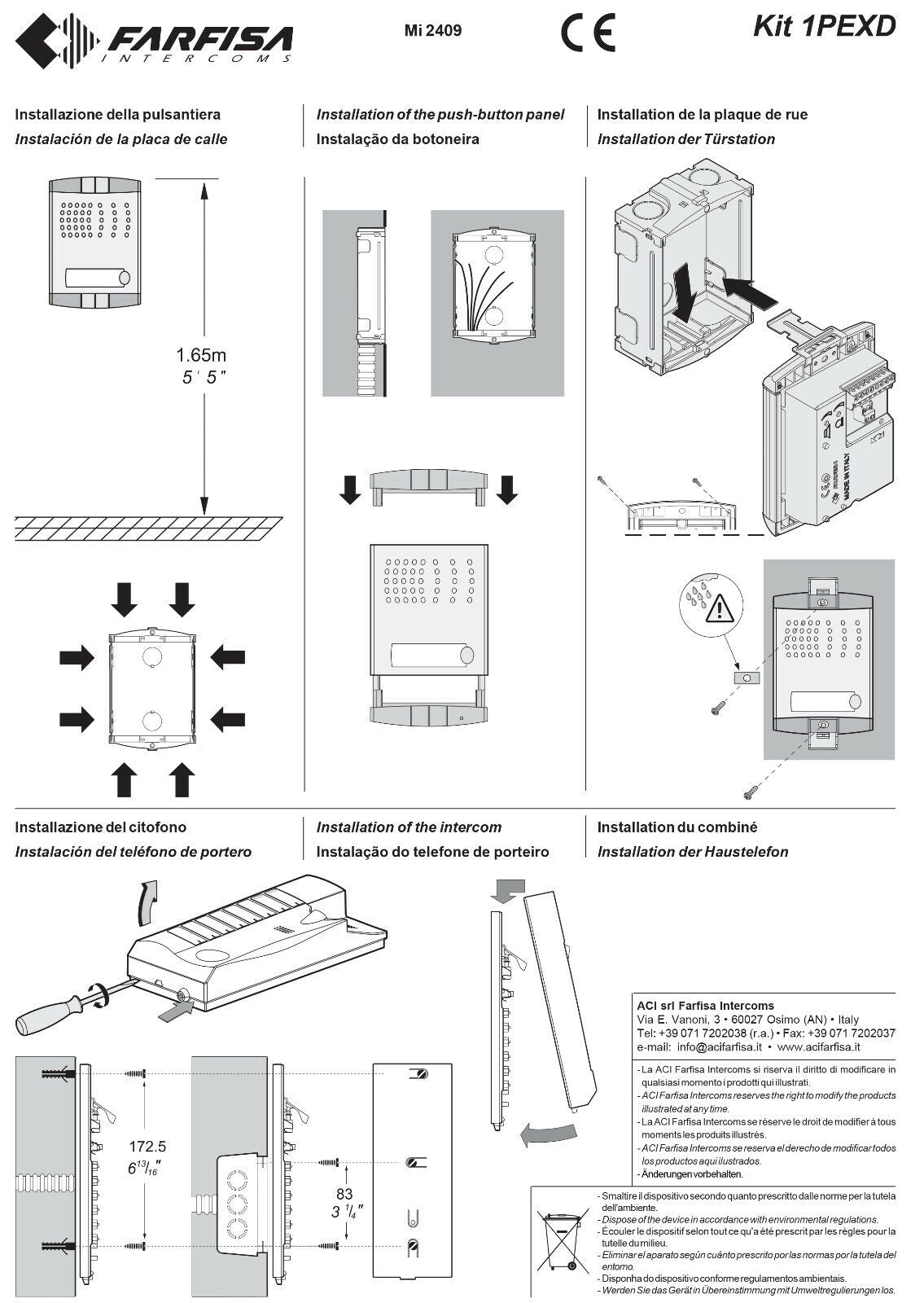 Kit Citofono audio monofamiliare 1PEXD 2 fili (1+1) - FARFISA -