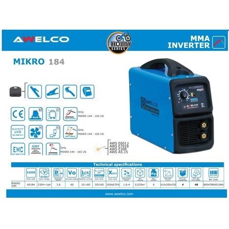 Saldatrice INVERTER ad elettrodo 160 Amp Awelco - MIKRO 184 + Elmetto - La Fattoria
