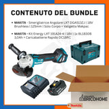 Kit Makita Smerigliatrice DGA513ZJ + Batteria 3Ah e Caricabatterie Rapido [BUNDLE]