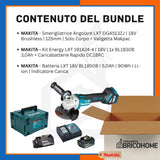 Kit Makita Smerigliatrice DGA513ZJ + 2 Batterie 3Ah e 5Ah e Caricabatterie [BUNDLE]